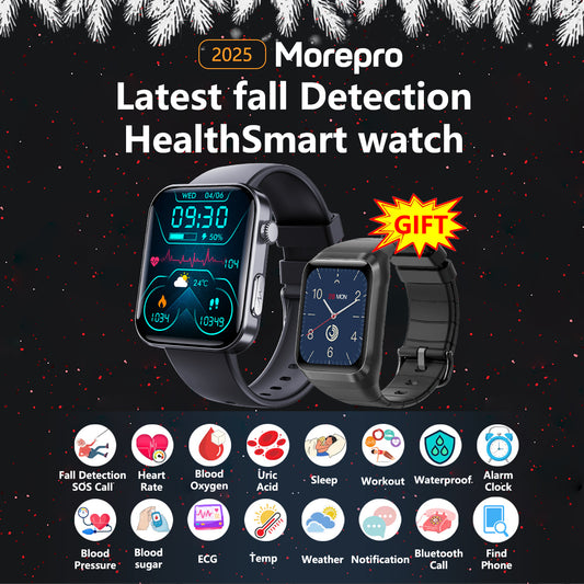 Fall Detection Watch For Seniors with Blood Glucose Monitoring +Blood Pressure + ECG + Heart Rate+SpO2 + Fitness Tracking + Free Watch Gift🎁