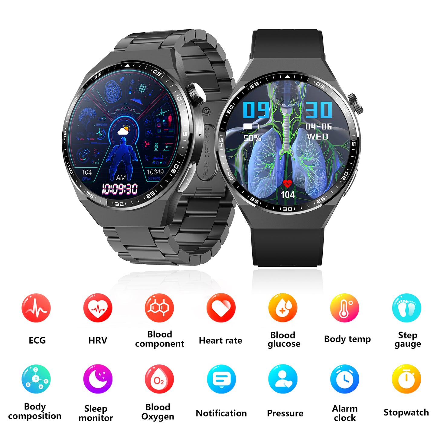 AegisFit Fall Detection Smartwatch with Advanced ECG + Blood Pressure + Blood Glucose + Uric Acid + Activity Tracking + Emergency SOS