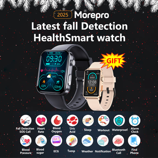 Fall Detection Watch For Seniors with Blood Glucose Monitoring +Blood Pressure + ECG + Heart Rate+SpO2 + Fitness Tracking + HM68 Watch Gift🎁