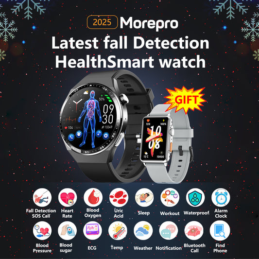 MorePro AegisFit Fall Detection Smartwatch with Advanced ECG + Blood Pressure + Blood Oxygen + Uric Acid + Activity Tracking + Emergency SOS+Free Watch🎁