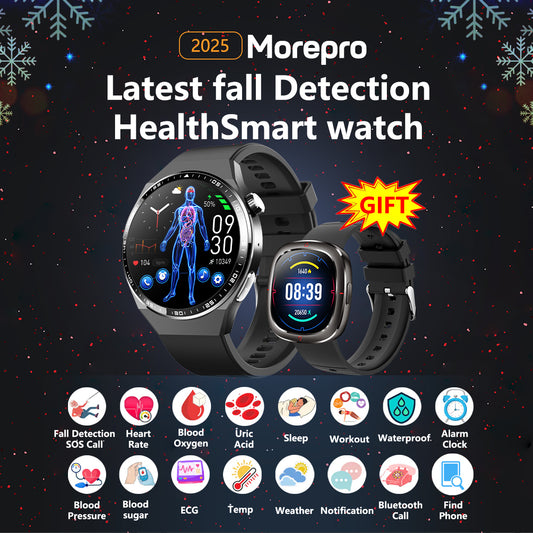 MorePro AegisFit Fall Detection Smartwatch with Advanced ECG + Blood Pressure + Blood Oxygen + Uric Acid + Activity Tracking + Emergency SOS+Free Watch🎁