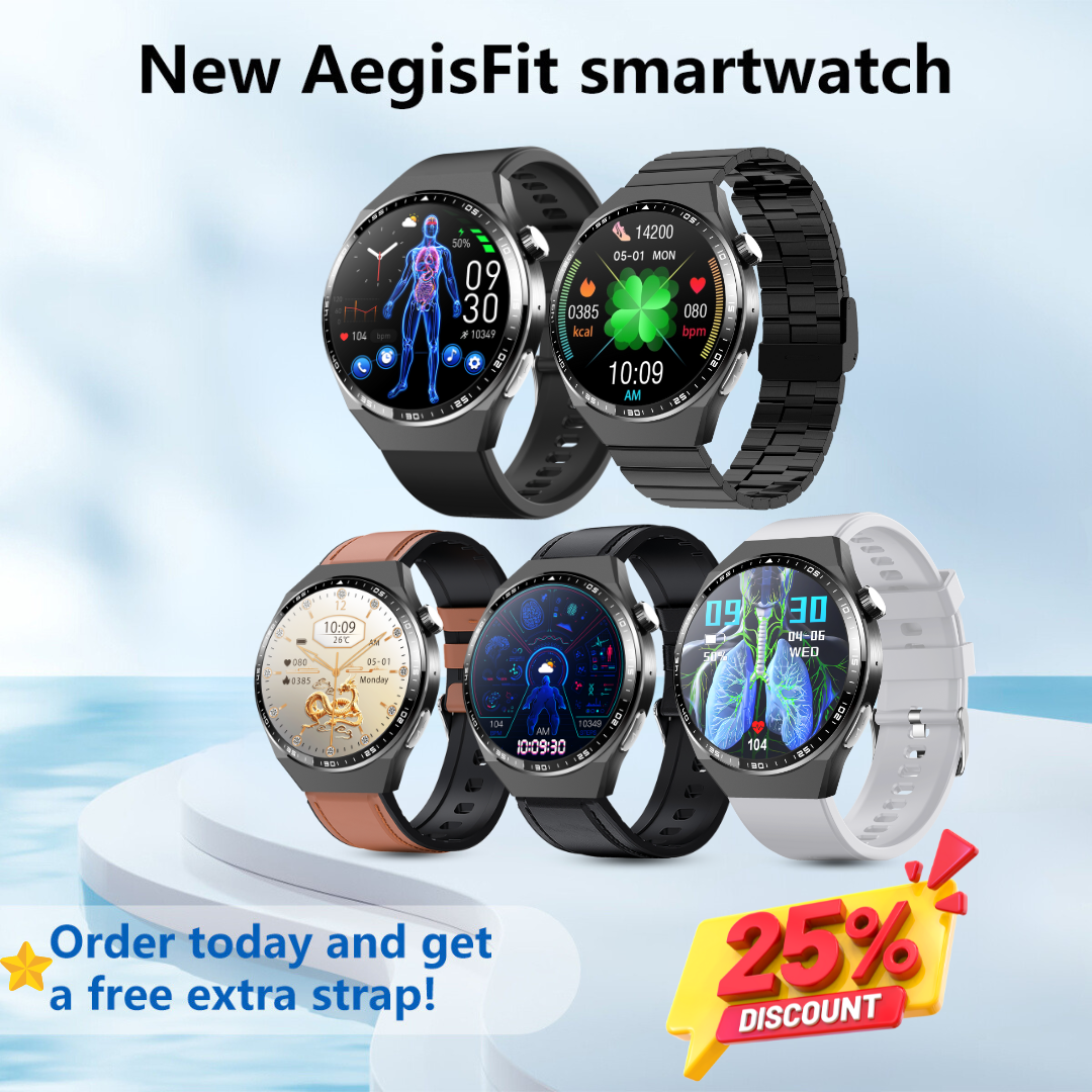 AegisFit Fall Detection Smartwatch with Advanced ECG + Blood Pressure + Blood Glucose + Uric Acid + Activity Tracking + Emergency SOS