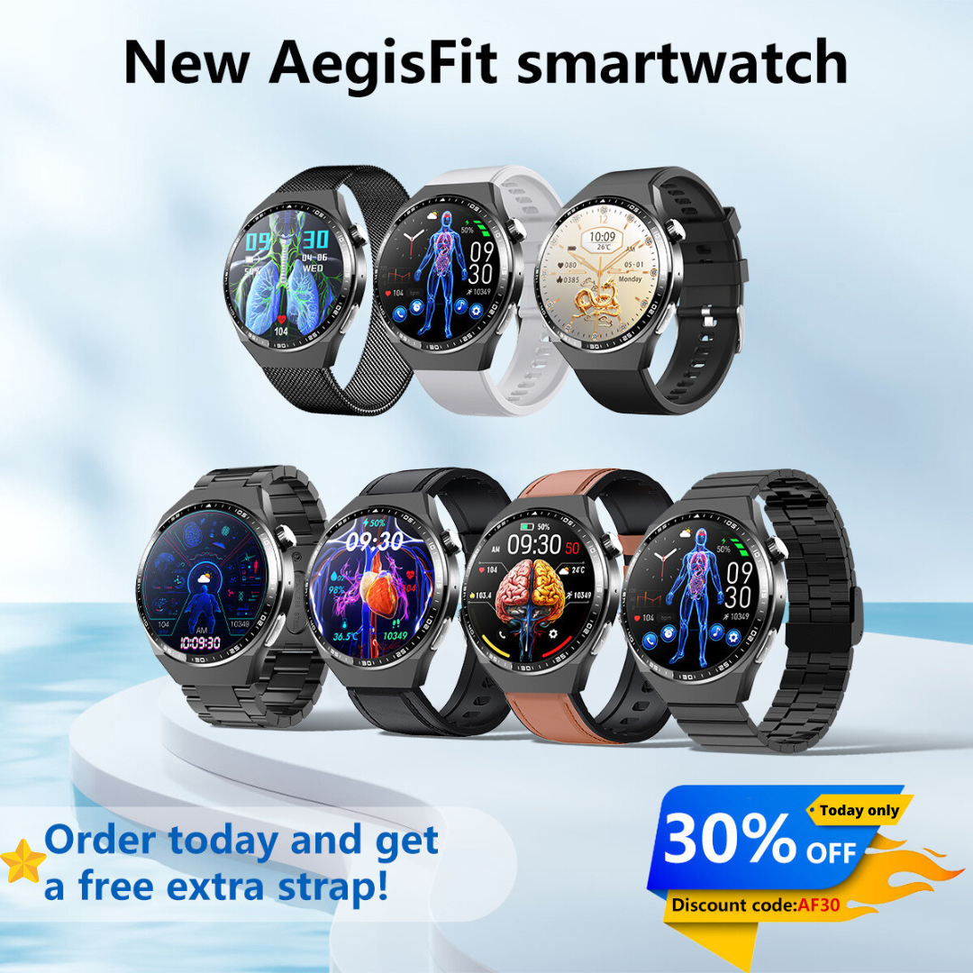 AegisFit Fall Detection Smartwatch with Advanced ECG + Blood Pressure + Blood Glucose + Uric Acid + Activity Tracking + Emergency SOS