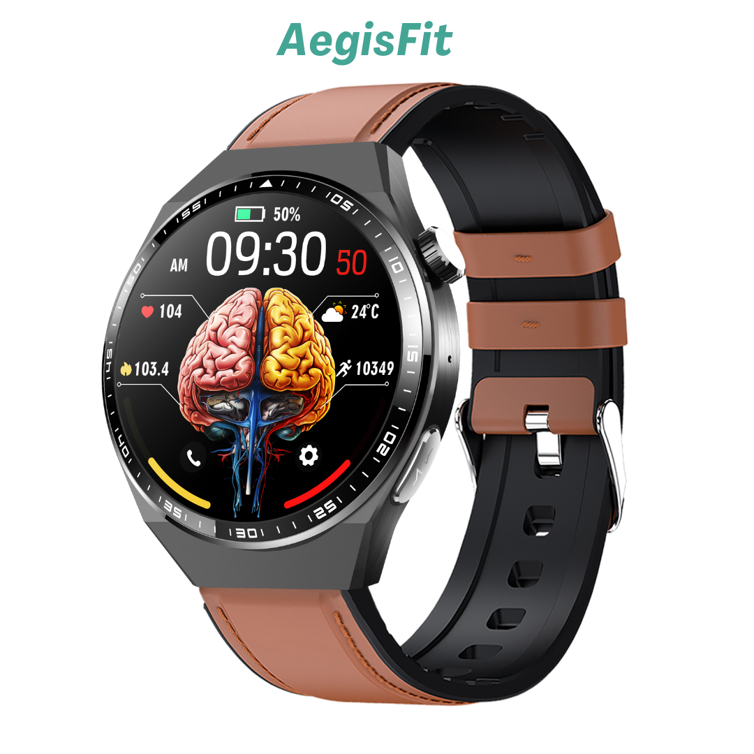 AegisFit Fall Detection Smartwatch with Advanced ECG + Blood Pressure + Blood Glucose + Uric Acid + Activity Tracking + Emergency SOS