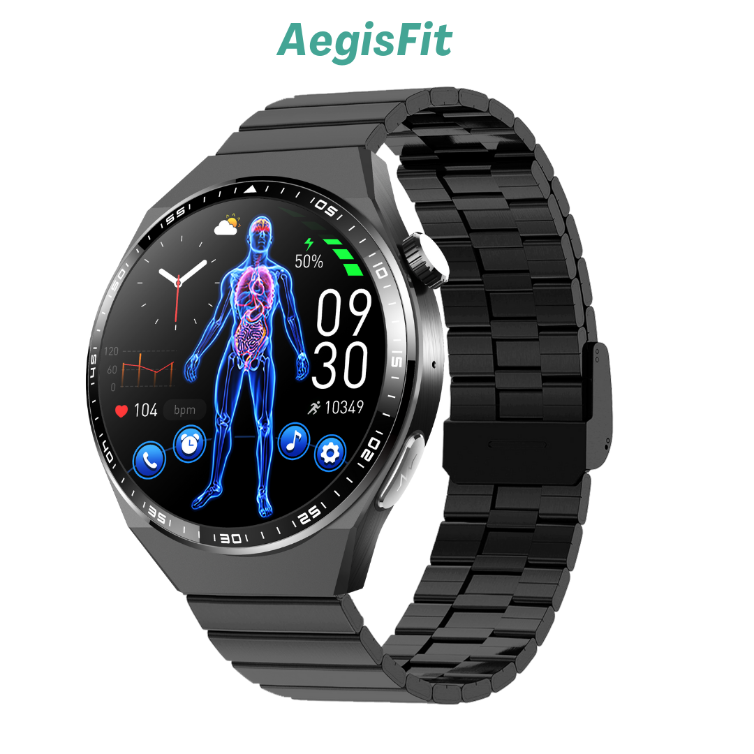 AegisFit Fall Detection Smartwatch with Advanced ECG + Blood Pressure + Blood Glucose + Uric Acid + Activity Tracking + Emergency SOS