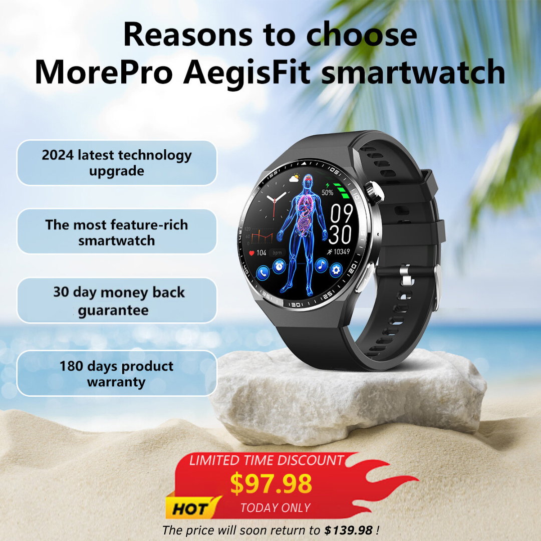 AegisFit Fall Detection Smartwatch with Advanced ECG + Blood Pressure + Blood Glucose + Uric Acid + Activity Tracking + Emergency SOS