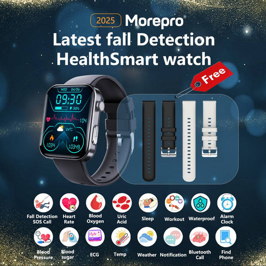 Fall Detection Watch For Seniors with Blood Glucose Monitoring +Blood Pressure + ECG + Heart Rate+SpO2 + Fitness Tracking + Free Watch Gift🎁