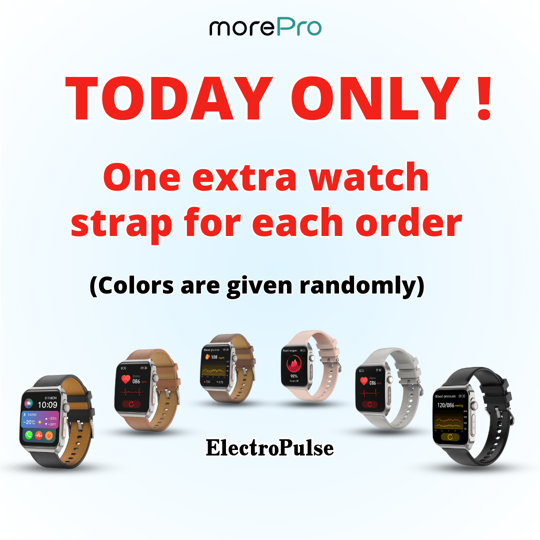 MorePro ElectroPulse Smartwatch with SOS+BP+HR+ECG+ BG+SpO2 health monitoring supports voice calls and fitness tracking🔥