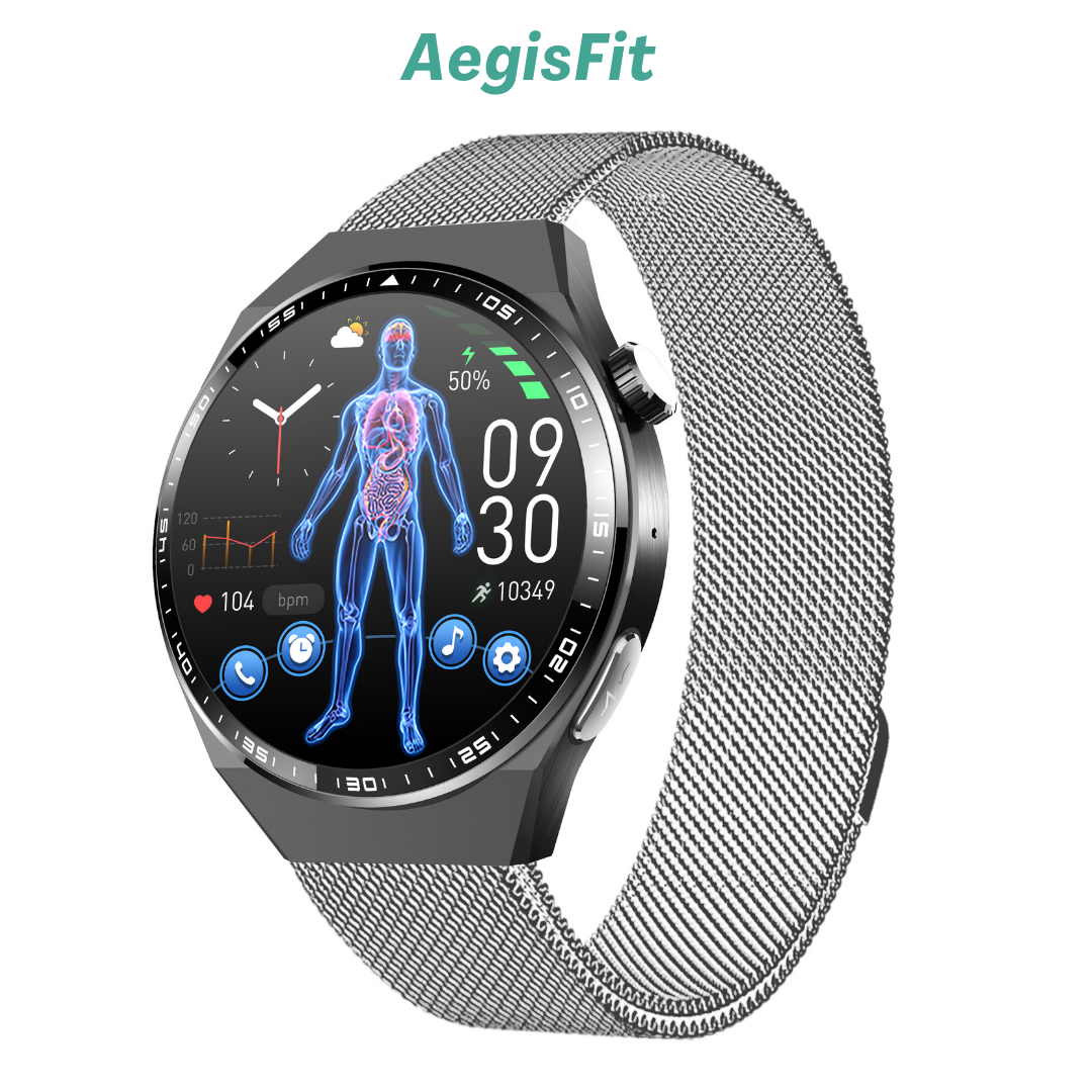 AegisFit Fall Detection Smartwatch with Advanced ECG + Blood Pressure + Blood Glucose + Uric Acid + Activity Tracking + Emergency SOS